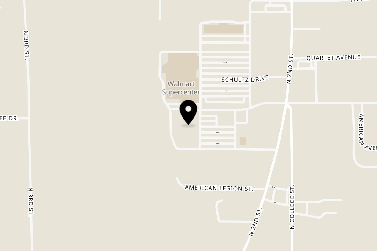 Map showing the location of El Mestizo Mexican Grill on 208 Walmart Cir in Booneville
